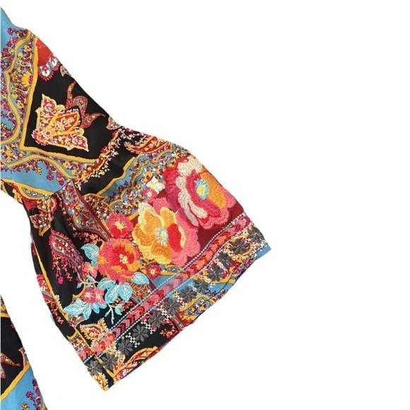 Savanna Jane Boho Floral Embroidered Paisley Bell Sleeve Black Top Size Small - Picture 7 of 13